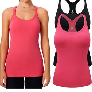 2-Pack Women’s Black & Pink Workout Tanks w/Bra XL New